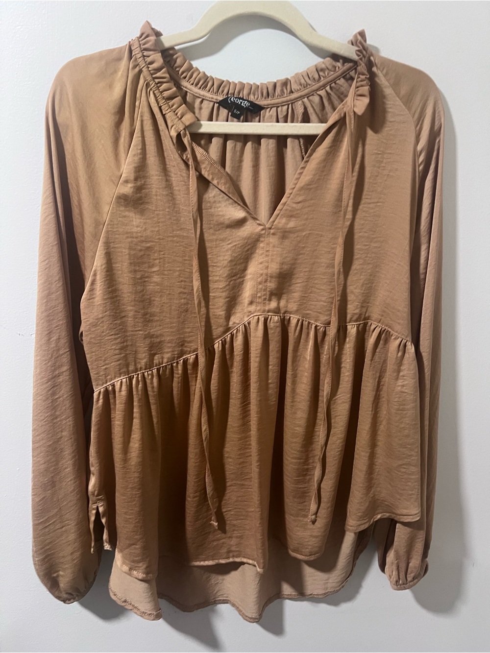 George Relaxed Ruffle-Tie Tunic in Camel